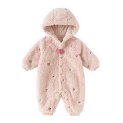 Dave&Bella Baby Girls/Boys Cute Candy Pink/Khaki Hooded Soft Plush Rompers