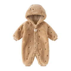 Dave&Bella Baby Girls/Boys Cute Candy Pink/Khaki Hooded Soft Plush Rompers