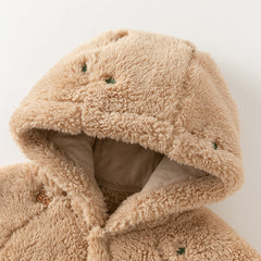 Dave&Bella Baby Girls/Boys Cute Candy Pink/Khaki Hooded Soft Plush Rompers