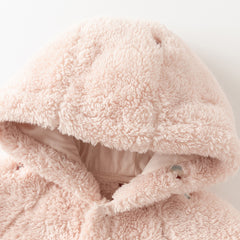 Dave&Bella Baby Girls/Boys Cute Candy Pink/Khaki Hooded Soft Plush Rompers