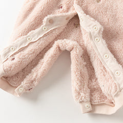 Dave&Bella Baby Girls/Boys Cute Candy Pink/Khaki Hooded Soft Plush Rompers