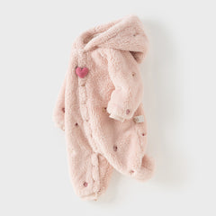 Dave&Bella Baby Girls/Boys Cute Candy Pink/Khaki Hooded Soft Plush Rompers