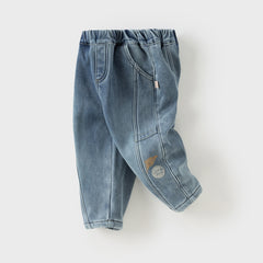 Dave&Bella Toddler Boys Comfortable Denim Blue Adjustable-waistband Jeans Pants