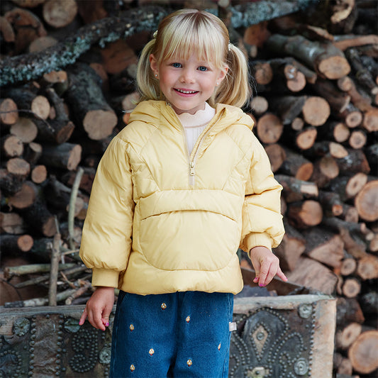 Dave&Bella Toddler Girls Winter Yellow Hooded Long-sleeved Outdoor Cozy Down Coats
