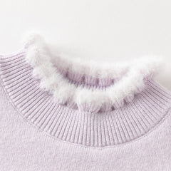Dave&Bella Kids Girls Elegant Purple Soft Turtle  Plush-lined Sweaters Tops