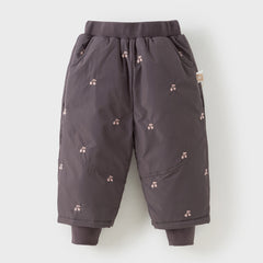 Dave&Bella Toddler Girls Winter Purple Windproof Outdoor Fruit-embroidery Down Pants