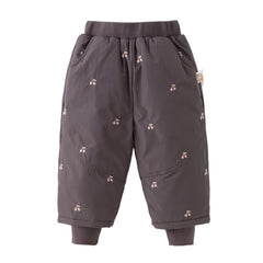 Dave&Bella Toddler Girls Winter Purple Windproof Outdoor Fruit-embroidery Down Pants