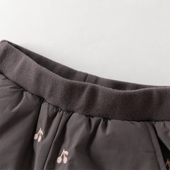 Dave&Bella Toddler Girls Winter Purple Windproof Outdoor Fruit-embroidery Down Pants