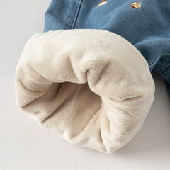 Dave&Bella Toddler Girls Winter Sweet Denim Blue Straight-leg Plush-lined Long Jeans Pants