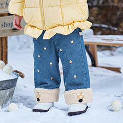 Dave&Bella Toddler Girls Winter Sweet Denim Blue Straight-leg Plush-lined Long Jeans Pants