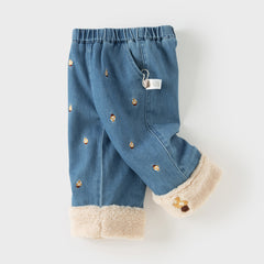Dave&Bella Toddler Girls Winter Sweet Denim Blue Straight-leg Plush-lined Long Jeans Pants