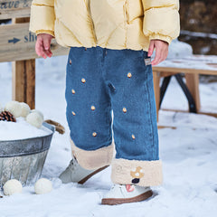 Dave&Bella Toddler Girls Winter Sweet Denim Blue Straight-leg Plush-lined Long Jeans Pants