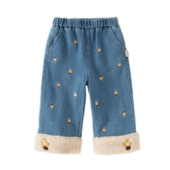 Dave&Bella Toddler Girls Winter Sweet Denim Blue Straight-leg Plush-lined Long Jeans Pants