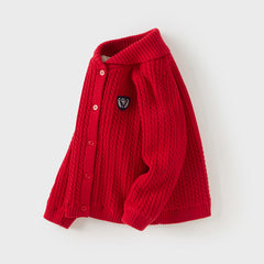 Dave&Bella Toddler Boys Red Outwear Cozy Plush-lined Sweater Coats