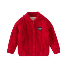 Dave&Bella Toddler Boys Red Outwear Cozy Plush-lined Sweater Coats