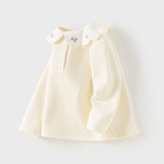 Dave&Bella Toddler Girls Winter Charming Beige Soft Long-sleeved T-Shirts Tops