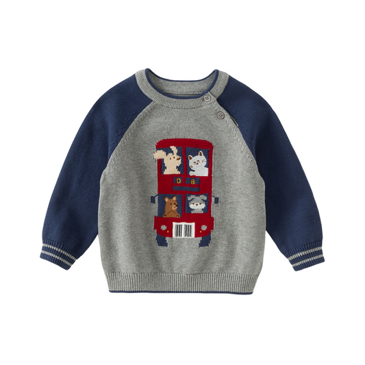 Dave&Bella Toddler Boys Cute Cartoon Print Grey Long-sleeved Pure Cotton T-shirts Tops