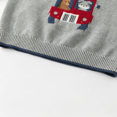 Dave&Bella Toddler Boys Cute Cartoon Print Grey Long-sleeved Pure Cotton T-shirts Tops