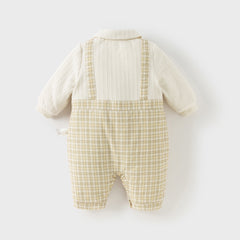 Dave&Bella Baby Boys College-style Yellow-white Plaid Warm Padded Indoor Rompers