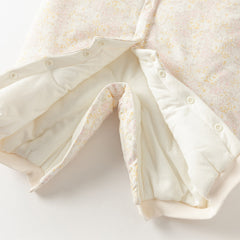 Dave&Bella Baby Girls Winter White Floral Print Indoor Cozy Plush Hooded Rompers