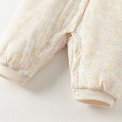 Dave&Bella Baby Girls Winter White Floral Print Indoor Cozy Plush Hooded Rompers
