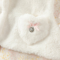 Dave&Bella Baby Girls Winter White Floral Print Indoor Cozy Plush Hooded Rompers