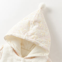 Dave&Bella Baby Girls Winter White Floral Print Indoor Cozy Plush Hooded Rompers