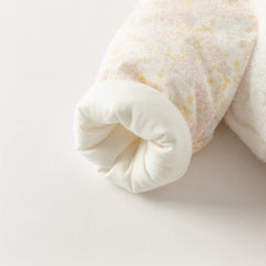 Dave&Bella Baby Girls Winter White Floral Print Indoor Cozy Plush Hooded Rompers