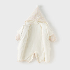 Dave&Bella Baby Girls Winter White Floral Print Indoor Cozy Plush Hooded Rompers