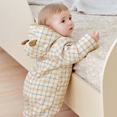 Dave&Bella Baby Boys Casual Apricot Plaid Indoor Warm Padded Hooded Rompers