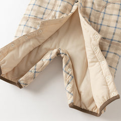 Dave&Bella Baby Boys Casual Apricot Plaid Indoor Warm Padded Hooded Rompers