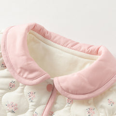 Dave&Bella Baby Girls Winter Sweet Beige Floral Print Doll Collar Warm Padded Rompers