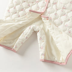 Dave&Bella Baby Girls Winter Sweet Beige Floral Print Doll Collar Warm Padded Rompers