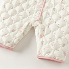 Dave&Bella Baby Girls Winter Sweet Beige Floral Print Doll Collar Warm Padded Rompers