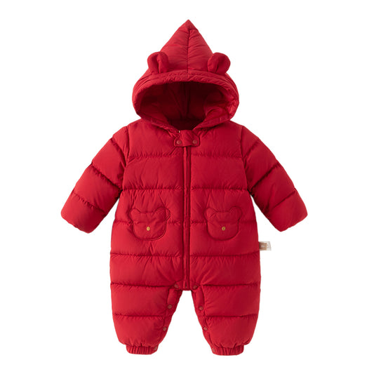 Dave&Bella Baby Girls/Boys Winter Festival Red Warm Windproof Hooded Down Rompers