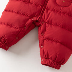 Dave&Bella Baby Girls/Boys Winter Festival Red Warm Windproof Hooded Down Rompers