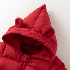 Dave&Bella Baby Girls/Boys Winter Festival Red Warm Windproof Hooded Down Rompers