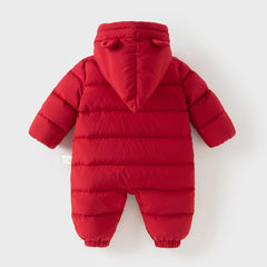 Dave&Bella Baby Girls/Boys Winter Festival Red Warm Windproof Hooded Down Rompers
