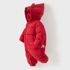 Dave&Bella Baby Girls/Boys Winter Festival Red Warm Windproof Hooded Down Rompers