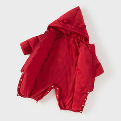 Dave&Bella Baby Girls/Boys Winter Festival Red Warm Windproof Hooded Down Rompers