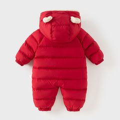 Dave&Bella Baby Girls/Boys Winter Festival Red/Pink Outwear Hooded Down Rompers