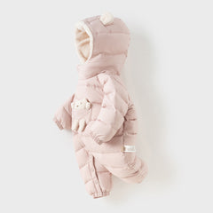 Dave&Bella Baby Girls/Boys Winter Festival Red/Pink Outwear Hooded Down Rompers