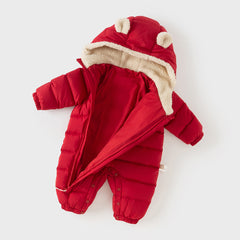 Dave&Bella Baby Girls/Boys Winter Festival Red/Pink Outwear Hooded Down Rompers