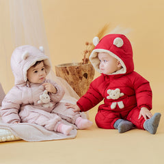 Dave&Bella Baby Girls/Boys Winter Festival Red/Pink Outwear Hooded Down Rompers