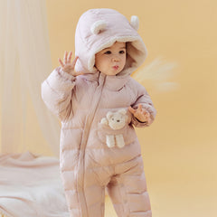 Dave&Bella Baby Girls/Boys Winter Festival Red/Pink Outwear Hooded Down Rompers