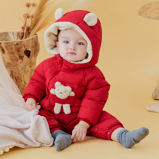 Dave&Bella Baby Girls/Boys Winter Festival Red/Pink Outwear Hooded Down Rompers