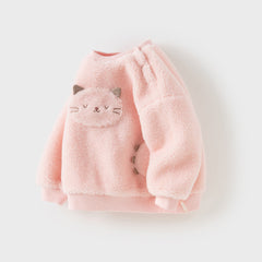 Dave&Bella Toddler Girls Autumn Pink Cute Cat-style Padded Sweatshirts Tops