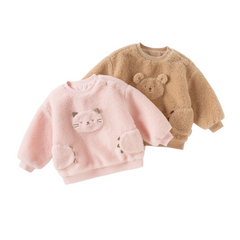 Dave&Bella Toddler Girls Autumn Pink Cute Cat-style Padded Sweatshirts Tops