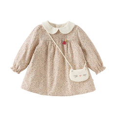 Dave&Bella Toddler Girls Charming Khaki Floral Print A-line Princess Dress(wallet bag)