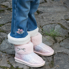 Dave&Bella Toddler Girls Winter Sweet Denim Blue Plush-lined Straight-leg Jeans Pants